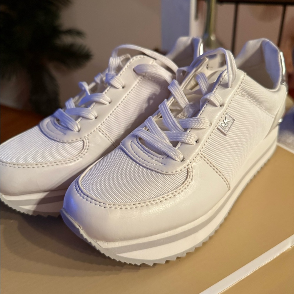 Michael Kors White and Silver Sneakers